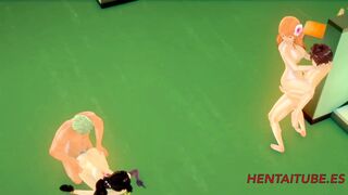 One Piece Hentai 3D - Boa Hancock is Fucked by Zoro Roronoa and Nami is Fucked by Luffy - Orgy with creampie in her pussies - Hard Sex Hentai Video 4K - 8 image
