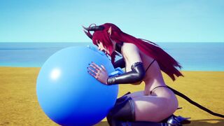 Demon Girl sucking off a bouncing ball. - 1 image