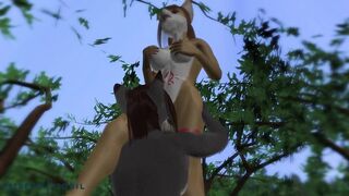 3d hentai cartoon bdsm, femdom cowgirl, threesome in furry forest - 5 image