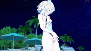 Lumine fingers her pussy on the beach. Genshin Impact Hentai - 5 image