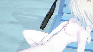 Lumine fingers her pussy on the beach. Genshin Impact Hentai - 7 image