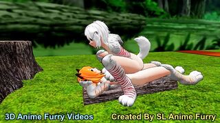 White Anime Dog Girl Riding Outdoors Sex in the Forest - 4 image