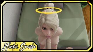 Mercy fingered then deepthroating cock. Overwatch POV Hentai - 1 image