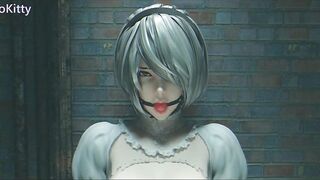 Horny Nier 2b's Special Treatment - Fast Double Penetration Dildo Machine - 5 image