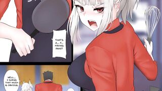 Cerbeus have sex with Lucifer and making pancakes - Helltaker hentai comic - 2 image