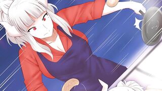 Cerbeus have sex with Lucifer and making pancakes - Helltaker hentai comic - 8 image