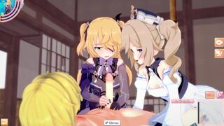 ANIME/HENTAI Genshin Impact Fischl & Barbara Threesome with blonde guy - 1 image
