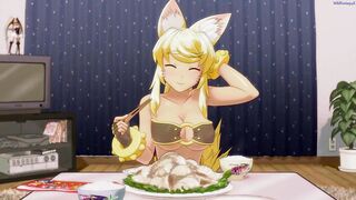 Cute furry girl offers you a dinner a bath and sex [Wolf Girl With You] / Hentai game - 2 image