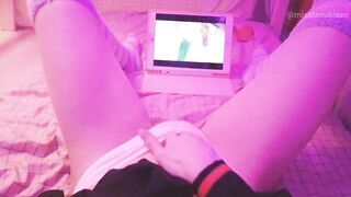 Kawaii girl masturbates after class watching lesbian hentai until squirts and pisses herself - 2 image