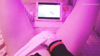 Kawaii girl masturbates after class watching lesbian hentai until squirts and pisses herself - 3 image