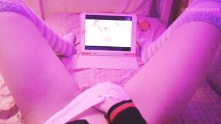 Kawaii girl masturbates after class watching lesbian hentai until squirts and pisses herself