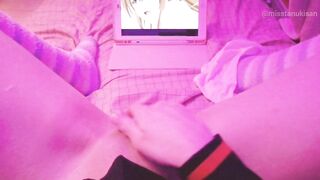 Kawaii girl masturbates after class watching lesbian hentai until squirts and pisses herself - 6 image