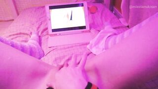 Kawaii girl masturbates after class watching lesbian hentai until squirts and pisses herself - 7 image