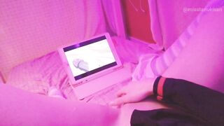 Kawaii girl masturbates after class watching lesbian hentai until squirts and pisses herself - 8 image