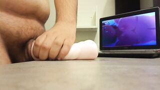 Virgin trying fleshlight 1st time while watching hentai , (so much cum 