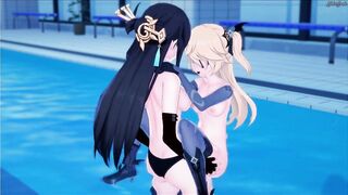 Beidou strapon fucks Fischl in the pool