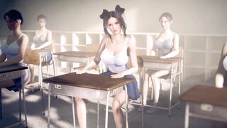 Futanari Asian Girl Masturbating in Classroom in Public - 3 image