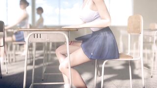 Futanari Asian Girl Masturbating in Classroom in Public - 4 image