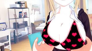 [Hentai Koikatsu! VRver] Blonde big breasts high school girl rubs her boobs and has sex! - 5 image