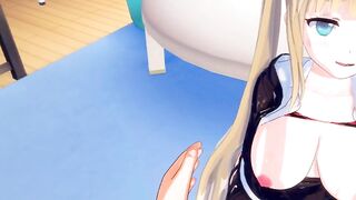 [Hentai Koikatsu! VRver] Blonde big breasts high school girl rubs her boobs and has sex! - 9 image