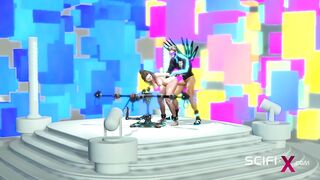 Cyber disco sex. A sexy nerdy girl in cuffs gets fucked by a disco man - 10 image