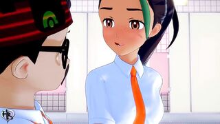 [Pokemon] Co-ed Slut Nemona Sucks Rival's Cock All Over Campus, Gets Creampie - Uncensored 3D Hentai - 6 image