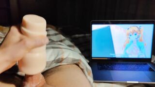 Hot guy watches hentai masturbates big dick and moans in pleasure cum a lot of cum - Alex Huff - 9 image