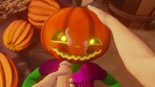 Halloween 2022 Porn Scary Sex Pumpkin girl blowjob for a white guy Deepthroat Night October 31st