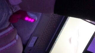 tiktok girl uses toy while watching hentai - 3 image