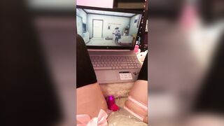 tiktok girl uses toy while watching hentai - 6 image