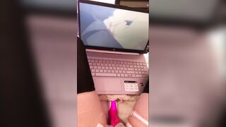 tiktok girl uses toy while watching hentai - 7 image