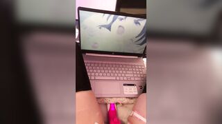 tiktok girl uses toy while watching hentai - 9 image