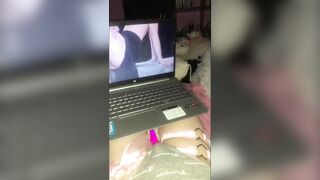 girl uses toy while watching hentai - 10 image