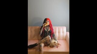 Fetish Dolly Pink Hair Goth Girl Eats Ice Cream Candy Raver Tattooed Mistress BDSM Queen Model - 1 image