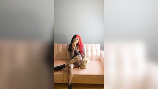 Fetish Dolly Pink Hair Goth Girl Eats Ice Cream Candy Raver Tattooed Mistress BDSM Queen Model - 10 image