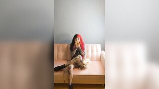 Fetish Dolly Pink Hair Goth Girl Eats Ice Cream Candy Raver Tattooed Mistress BDSM Queen Model - 3 image