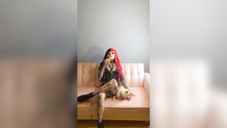 Fetish Dolly Pink Hair Goth Girl Eats Ice Cream Candy Raver Tattooed Mistress BDSM Queen Model - 6 image