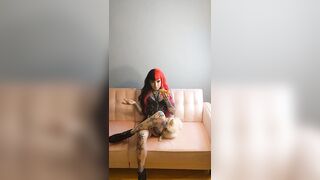 Fetish Dolly Pink Hair Goth Girl Eats Ice Cream Candy Raver Tattooed Mistress BDSM Queen Model - 7 image
