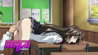 HentaiPros - Anime Schoolgirl rubs clit on classmate thinking of her stepbro - 1 image