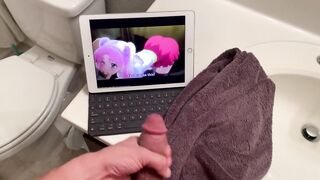 Teen Cumming in Step-Sis's Towel as she Showers and watches Hentai - 4 image