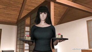 Lovely 3d hentai babe sucking a huge black cock and getting a facial