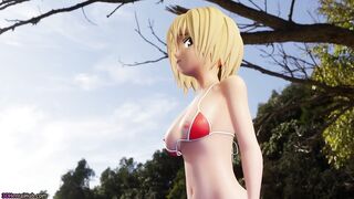 [3D HENTAI MMD] Peachy Beach Pt 1 - Bikini Izumi gets caught fingering by Sin Sack, gives him a blow job and rides him like a cowgirl until creampie finale! - 10 image