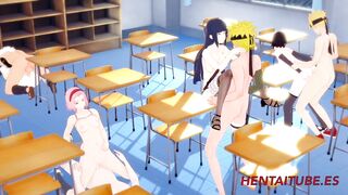 Naruto Hentai - Orgy 4 Naruto, Sasuke and Jiraya Fuck Sakura, Sarada, Hinata & Tsunade - Animation Porn 3D - 3 image