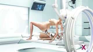 Sex android futanari plays with a sexy blonde in the sci-fi med bay