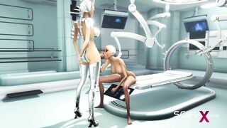 Sex android futanari plays with a sexy blonde in the sci-fi med bay - 5 image