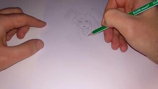 Drawing a bunny girl to traditional music - 1 image