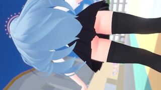 Blue hair anime girl in school uniform show her butt. - 1 image