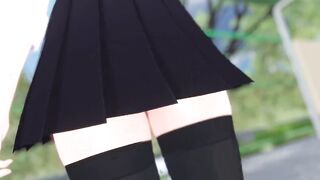 Blue hair anime girl in school uniform show her butt. - 10 image