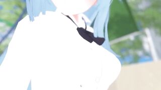 Blue hair anime girl in school uniform show her butt. - 3 image