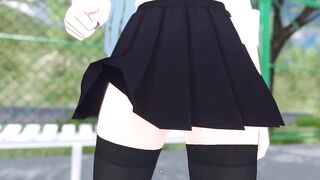 Blue hair anime girl in school uniform show her butt. - 4 image